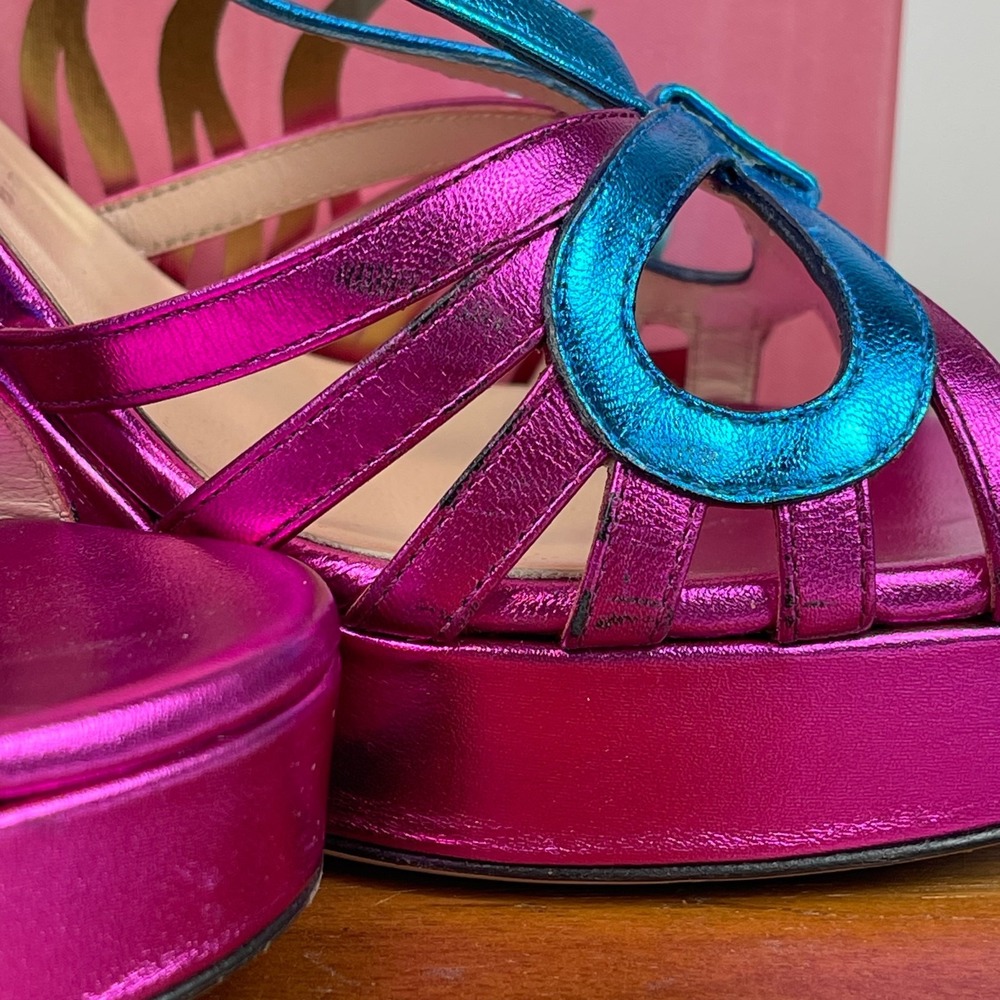Womens Gucci Holiday 2018 Crystal Zephyra Platform Metallic Heels Size 39 US 9 - Picture 4 of 16